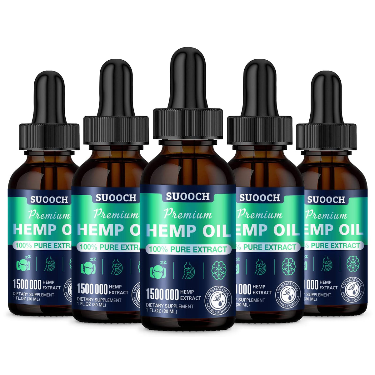 SUOOCH hemp oil drops package front view for daily wellness and potency.
