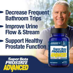 SUPER BETA PROSTATE Advanced bottle label highlights beta sitosterol and vitamins