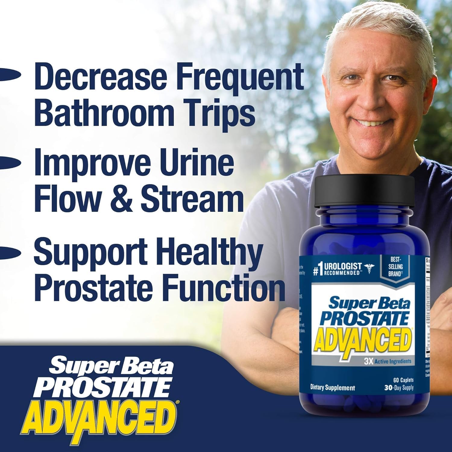 Closeup of Super Beta Prostate caplets ready for daily dosing