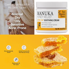 Super Natural Goods Manuka Honey Cream label closeup highlighting clean ingredients for sensitive skin