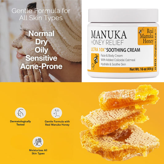 Close-up of Manuka Honey Cream texture for deep moisture on skin.