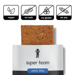 Super Team Zesty BBQ bars ingredients with seeds for plant-based nutrition