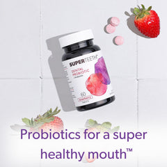 BLIS M18 label visible on the SUPER TEETH bottle.