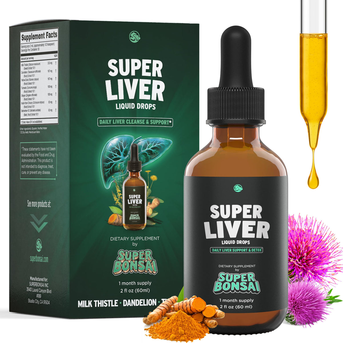 SuperBonsai Super Liver bottle with milk thistle supports daily liver health