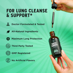 SuperBonsai Super Lungs ingredients label highlights mullein and elderberry blend.