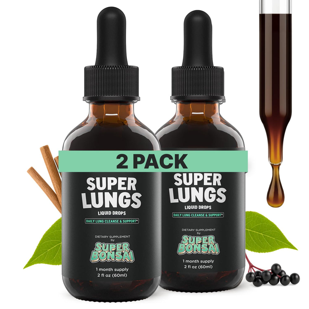 SuperBonsai Super Lungs Mullein Drops bottle on table for respiratory support