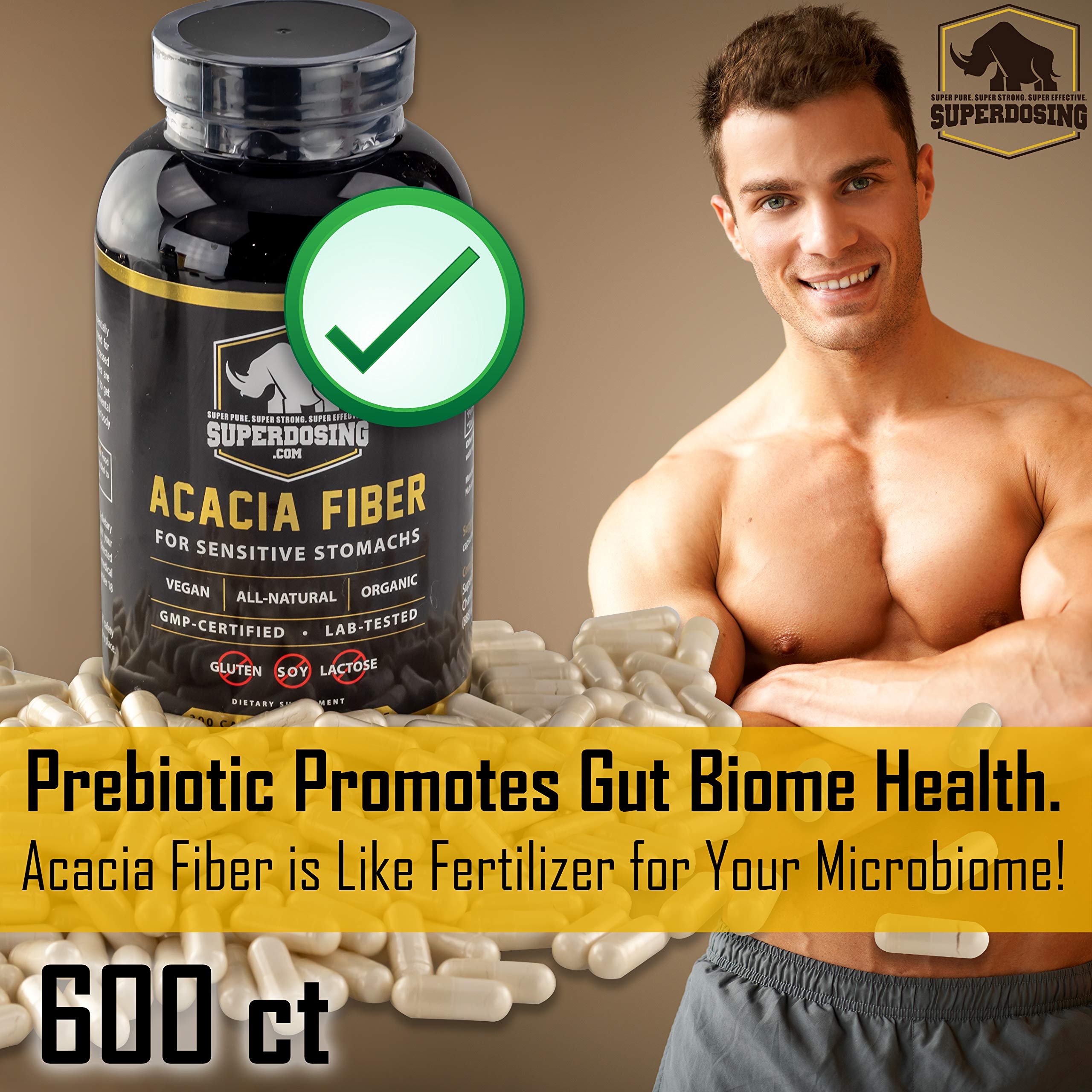 SuperDosing acacia capsules on the go offer convenient prebiotic fiber anytime.
