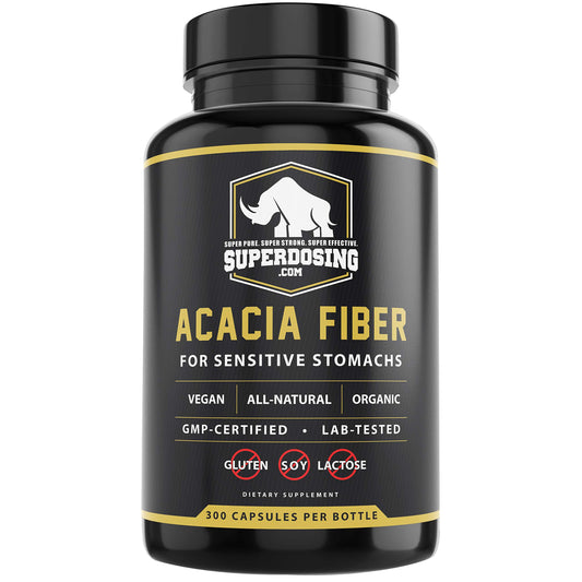 SuperDosing Acacia Senegal fiber capsules pack for convenient on-the-go digestion support