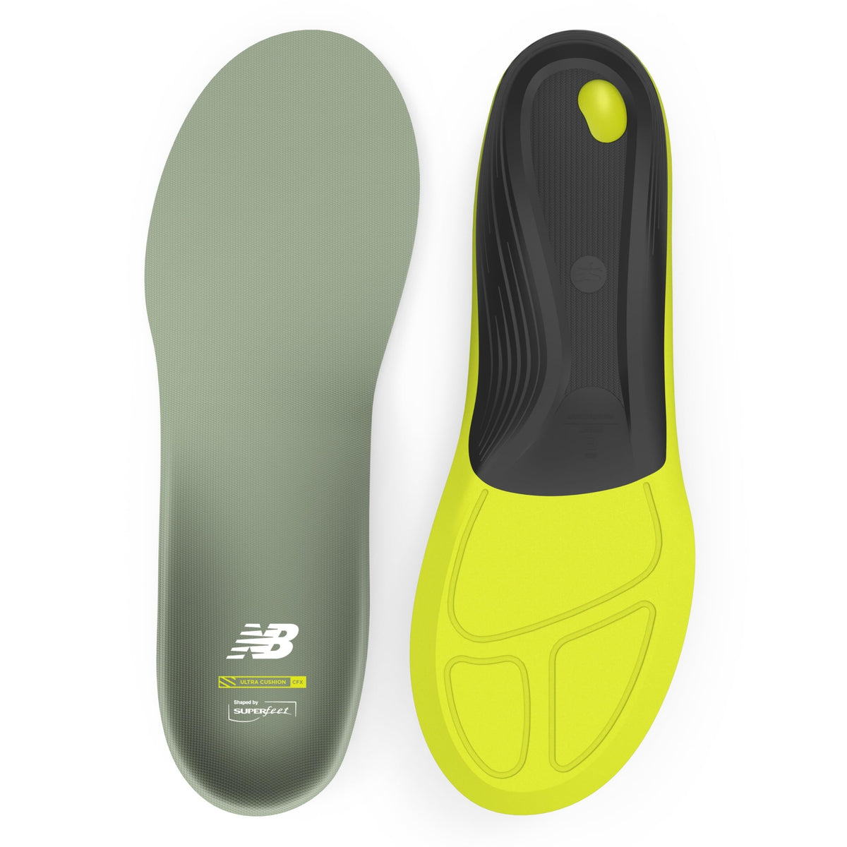 Superfeet Running Cushion CFX insoles front view showing a supportive arch for runners.