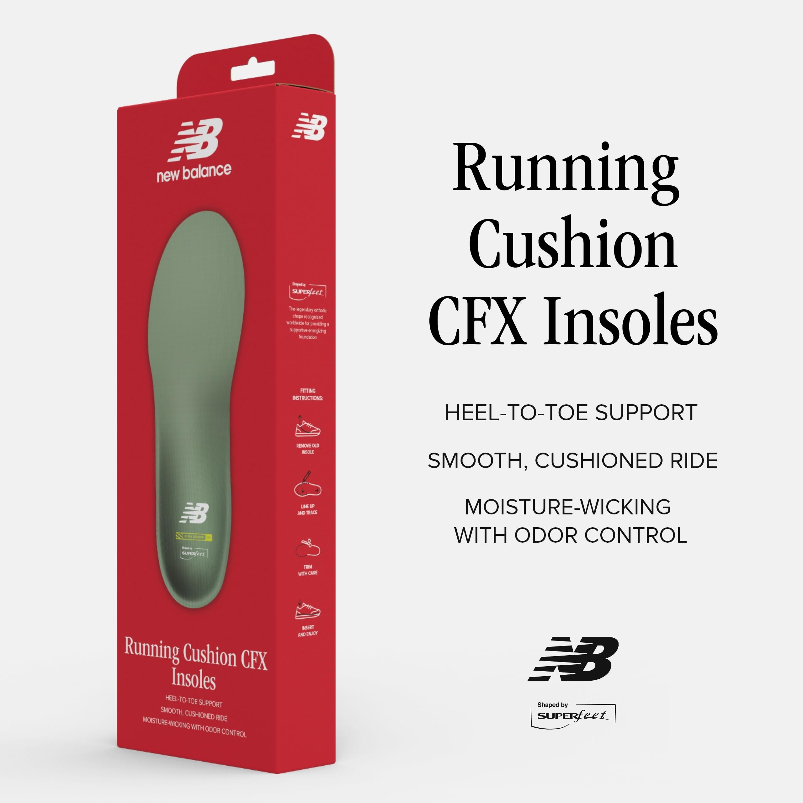 Superfeet Running Cushion CFX insole placed in a shoe illustrating structured underfoot comfort.