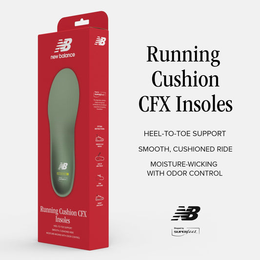 Superfeet Running Cushion CFX insole placed in a shoe illustrating structured underfoot comfort.