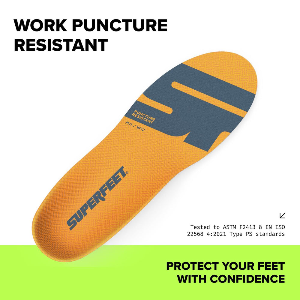 Superfeet Work puncture-resistant insole plate provides protection and support.