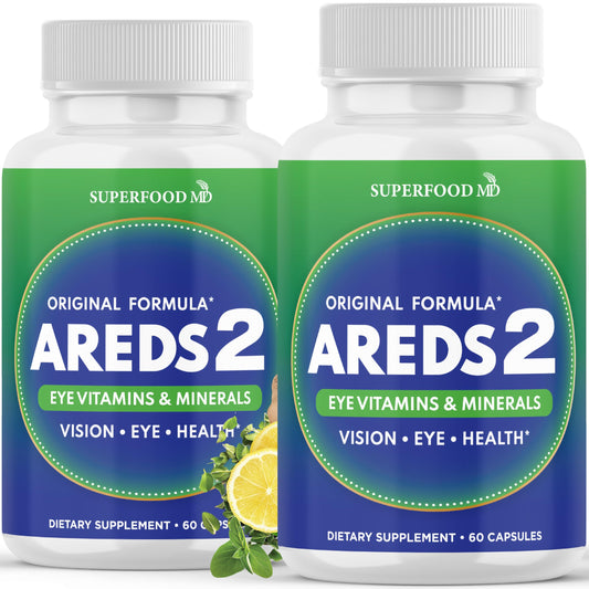 Superfood MD AREDS-2 eye vitamin bottle for daily eye health support