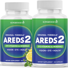 Superfood MD AREDS-2 eye vitamin bottle for daily eye health support
