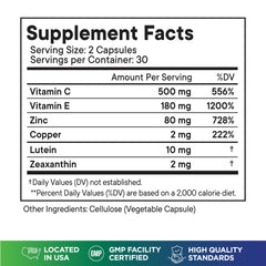 Front label of Superfood MD AREDS2 highlights science-backed eye health nutrients