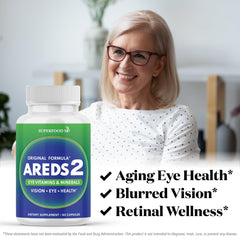 Closeup of Superfood MD AREDS2 pills ready to swallow