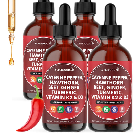 Superfood MD Cayenne Drops bottle for daily vitality support.