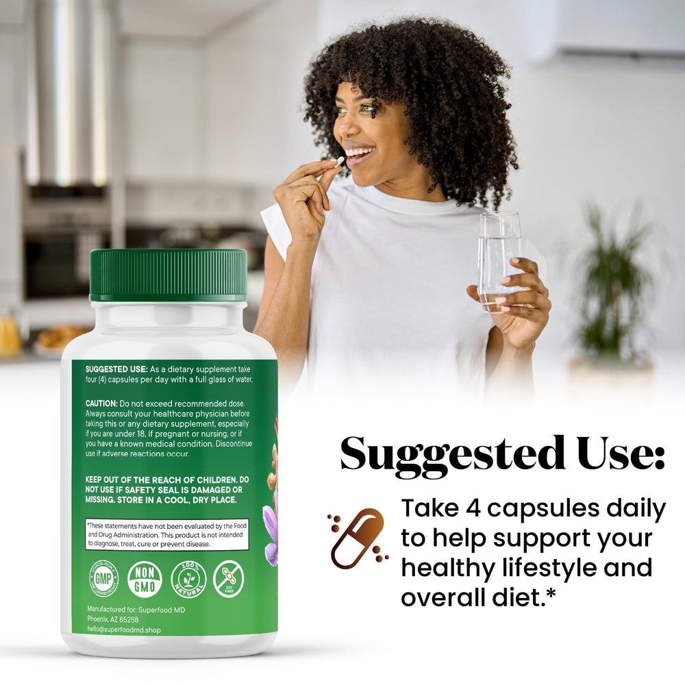 Superfood MD front packaging showing the 360 capsule bottle for easy daily use.