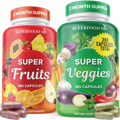 Superfood MD fruit and veggie bottle front, convenient daily energy support