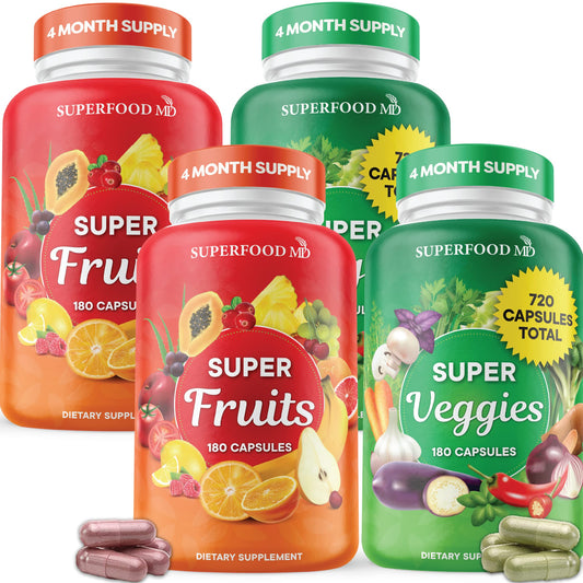 Superfood MD fruit-veggie-capsules for daily nutrition support.