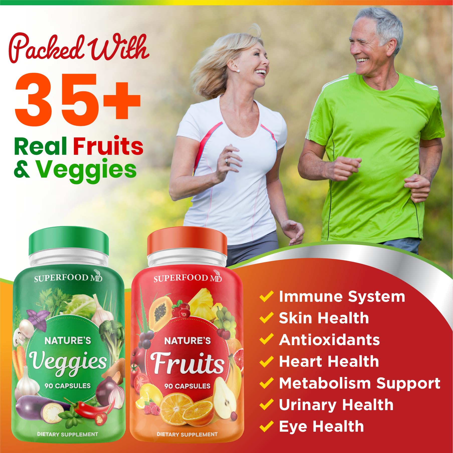 Superfood MD fruits-veggies supplement with measured spoon dispense shows convenient daily dosing.