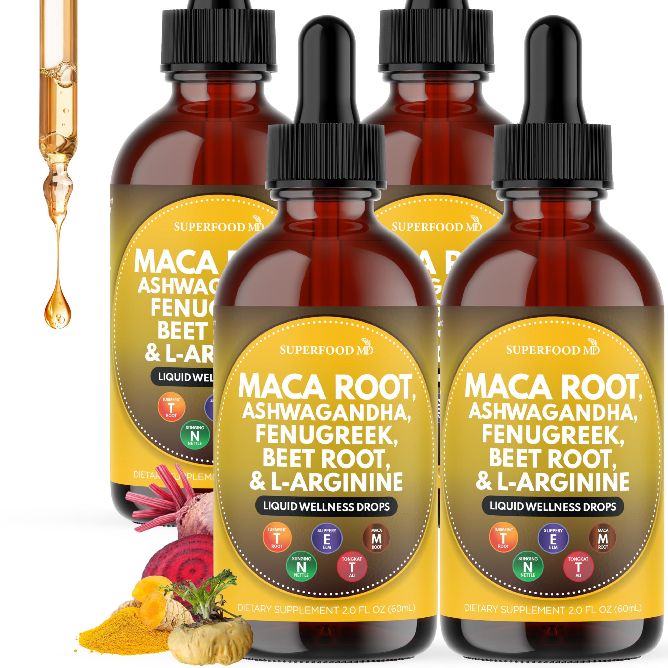 Superfood MD maca root drops bottle for everyday vitality support.