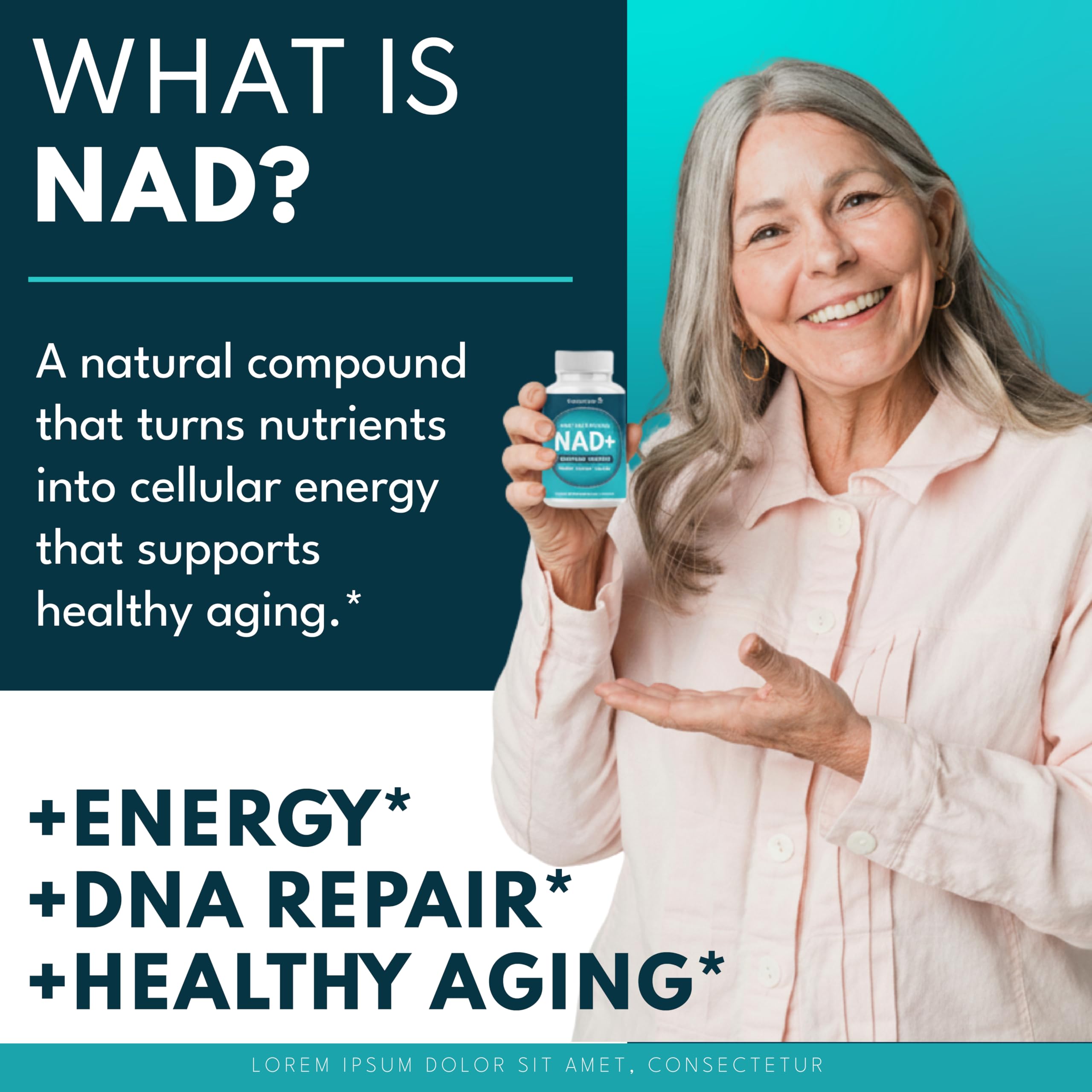 Close-up of Superfood MD NAD+ liposomal capsules emphasizing daily wellness.