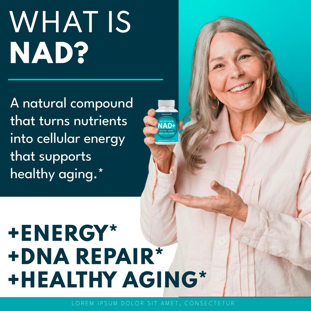 Close-up of Superfood MD NAD+ liposomal capsules emphasizing daily wellness.