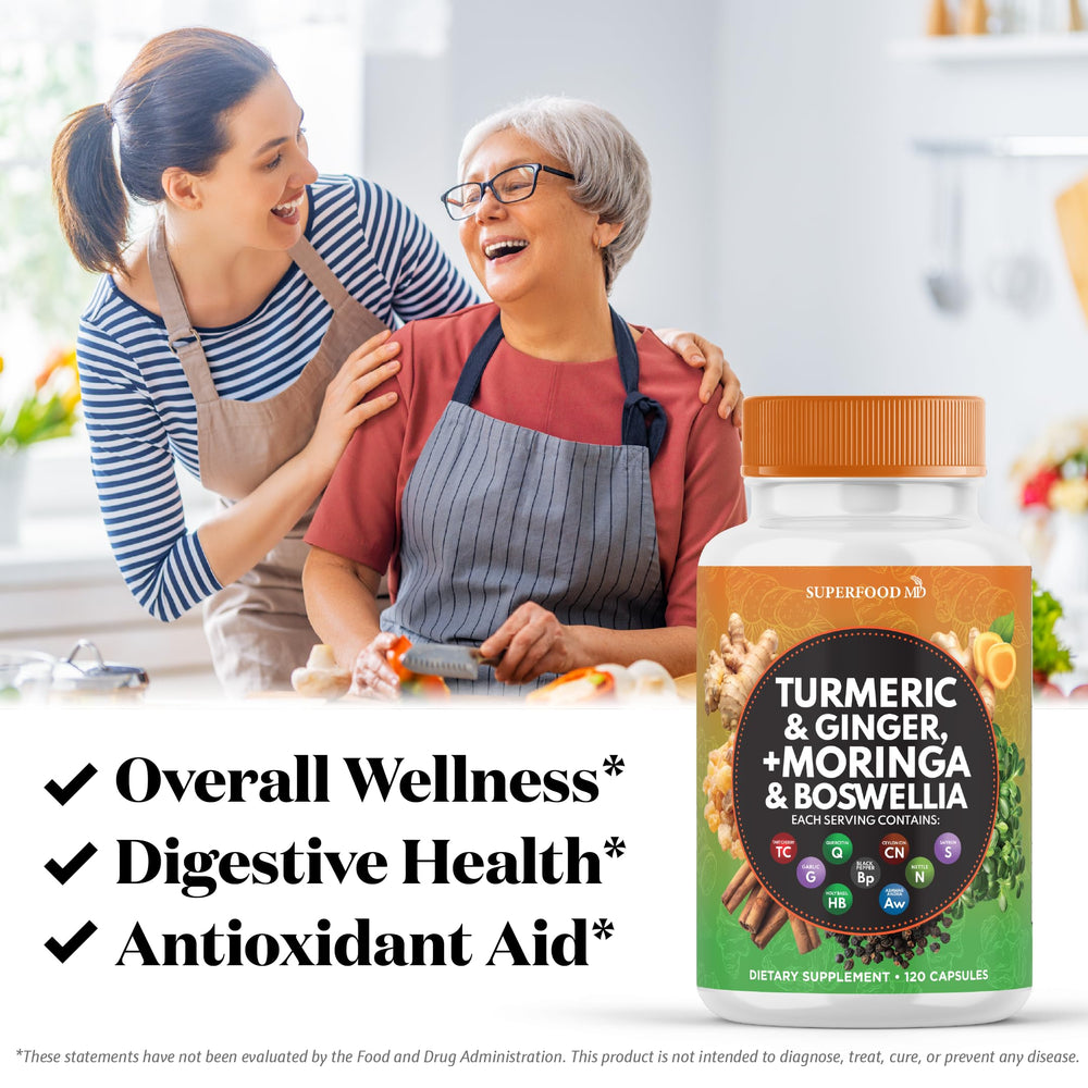 Ingredients list highlights boswellia, saffron, quercetin, cinnamon for balance and flavor.