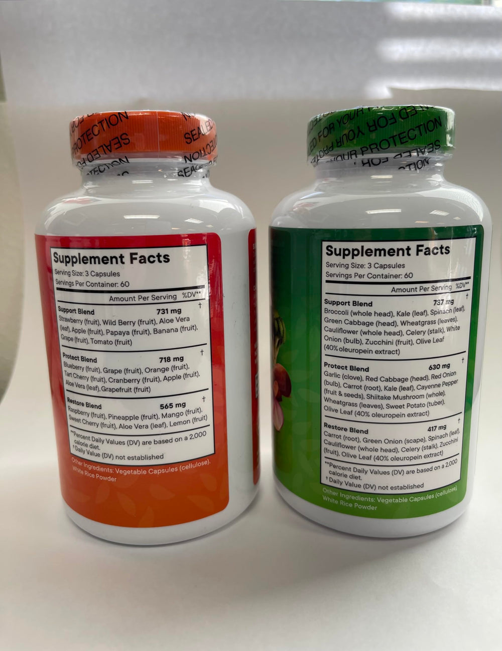 Superfood MD vegan non-GMO badge highlights clean, plant-based formulation