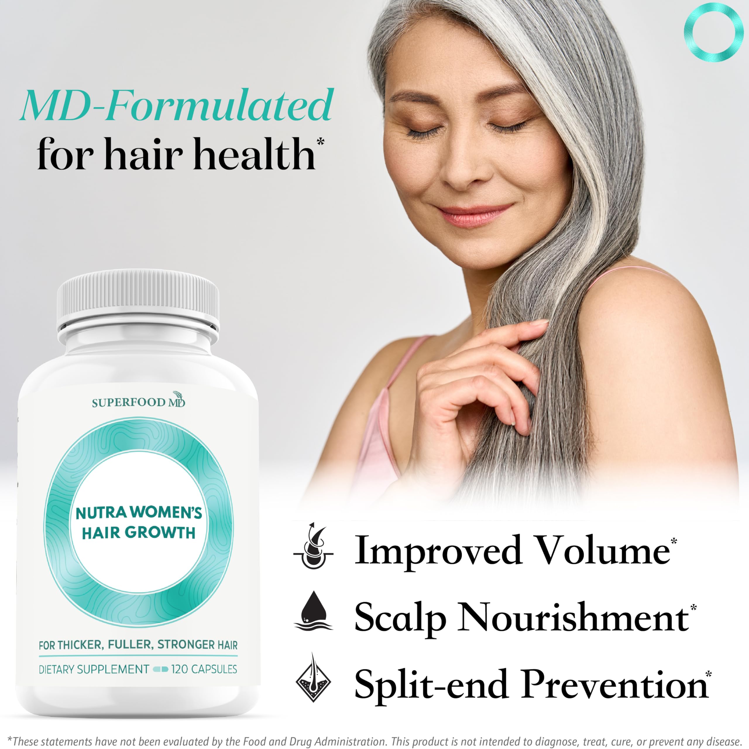 Superfood MD Women's Balance capsules ready for daily use for hair health.