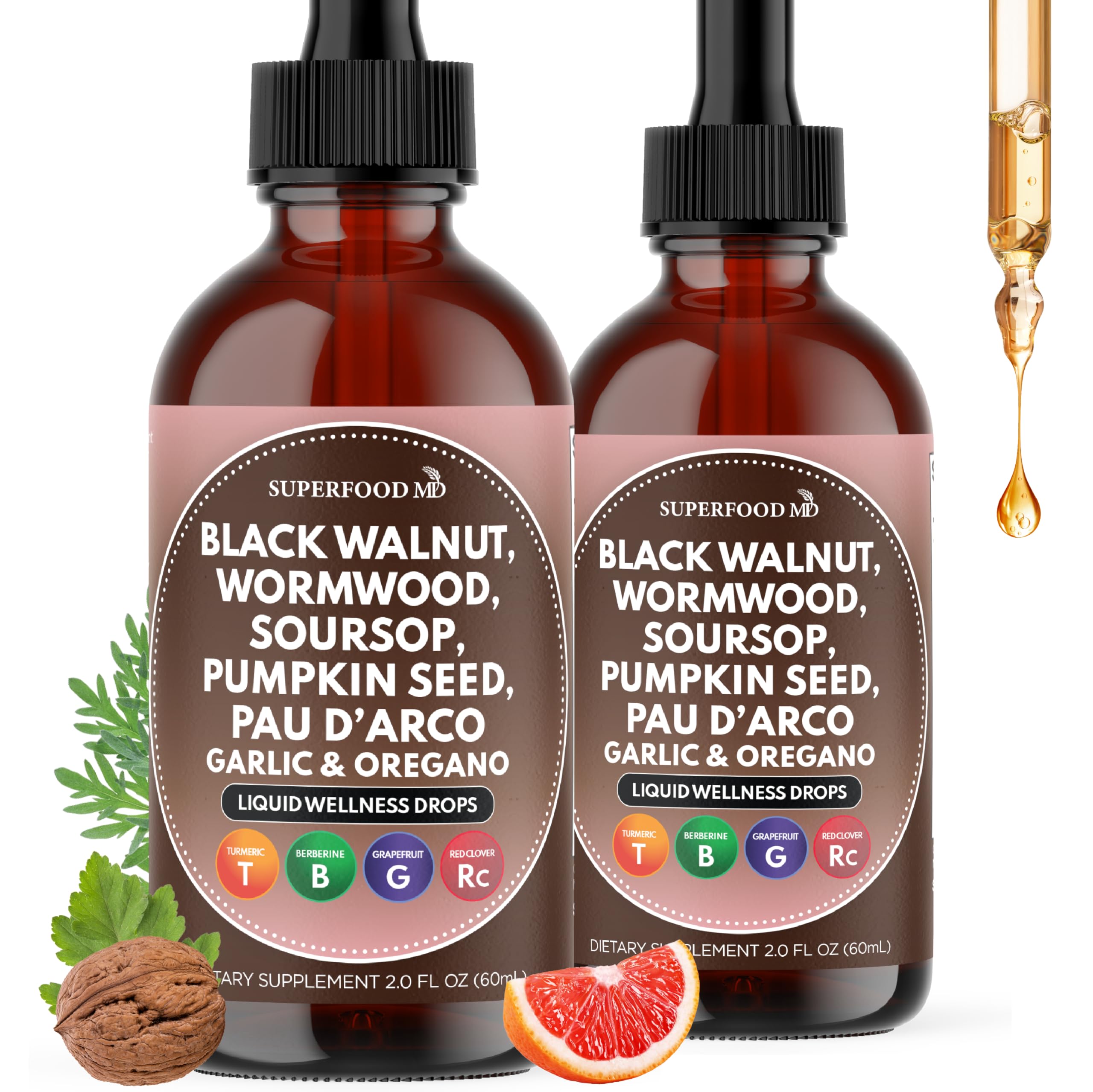 Superfood MD wormwood black walnut cleanse bottle for daily digestive wellness.