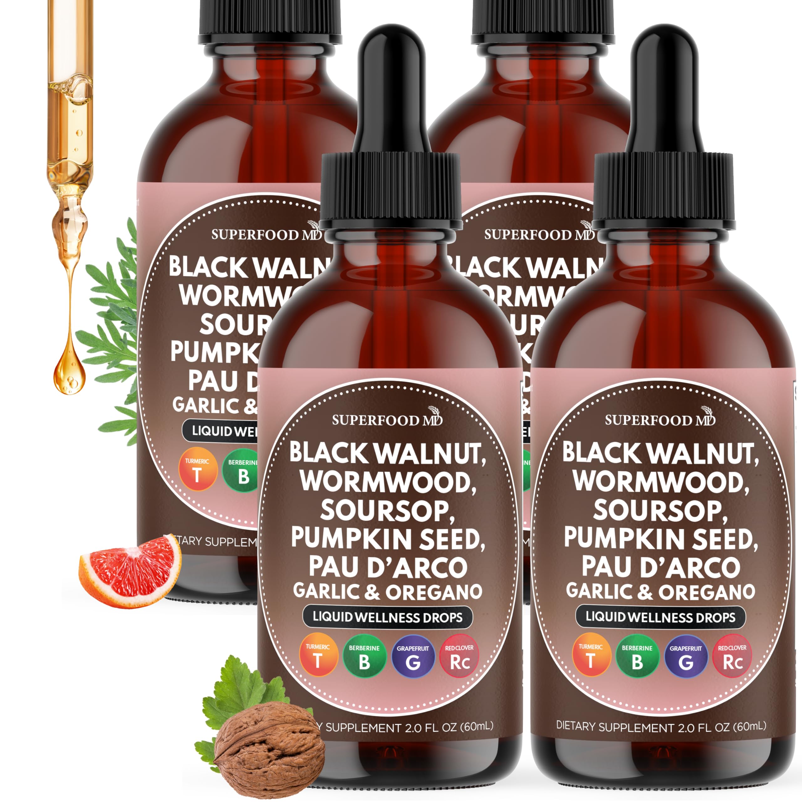 Superfood MD Wormwood bottle pour for easy daily dosing and flavor-free use.