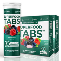 Superfood Tabs detox bottle with mixed berry flavor for a convenient daily cleanse.