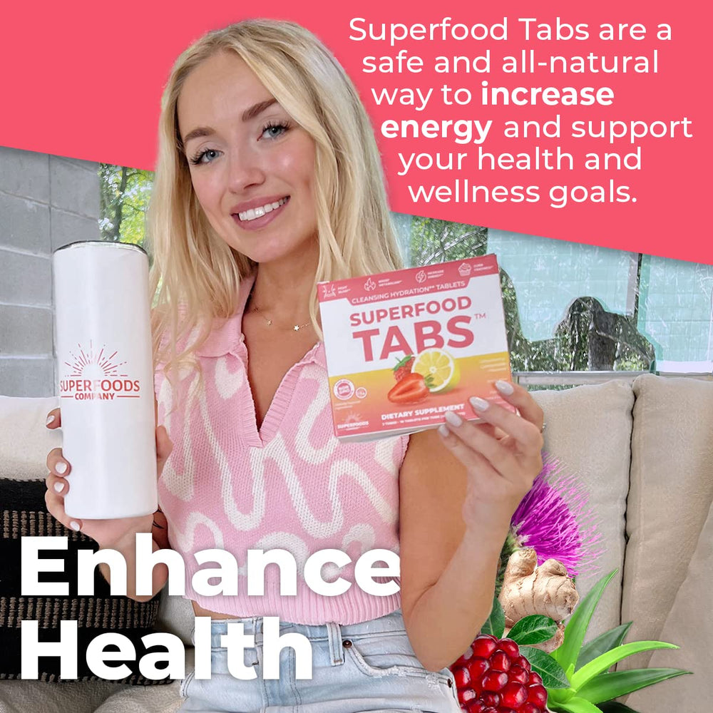Superfood Tabs detox cleanse ingredients list highlighting 15 superfoods