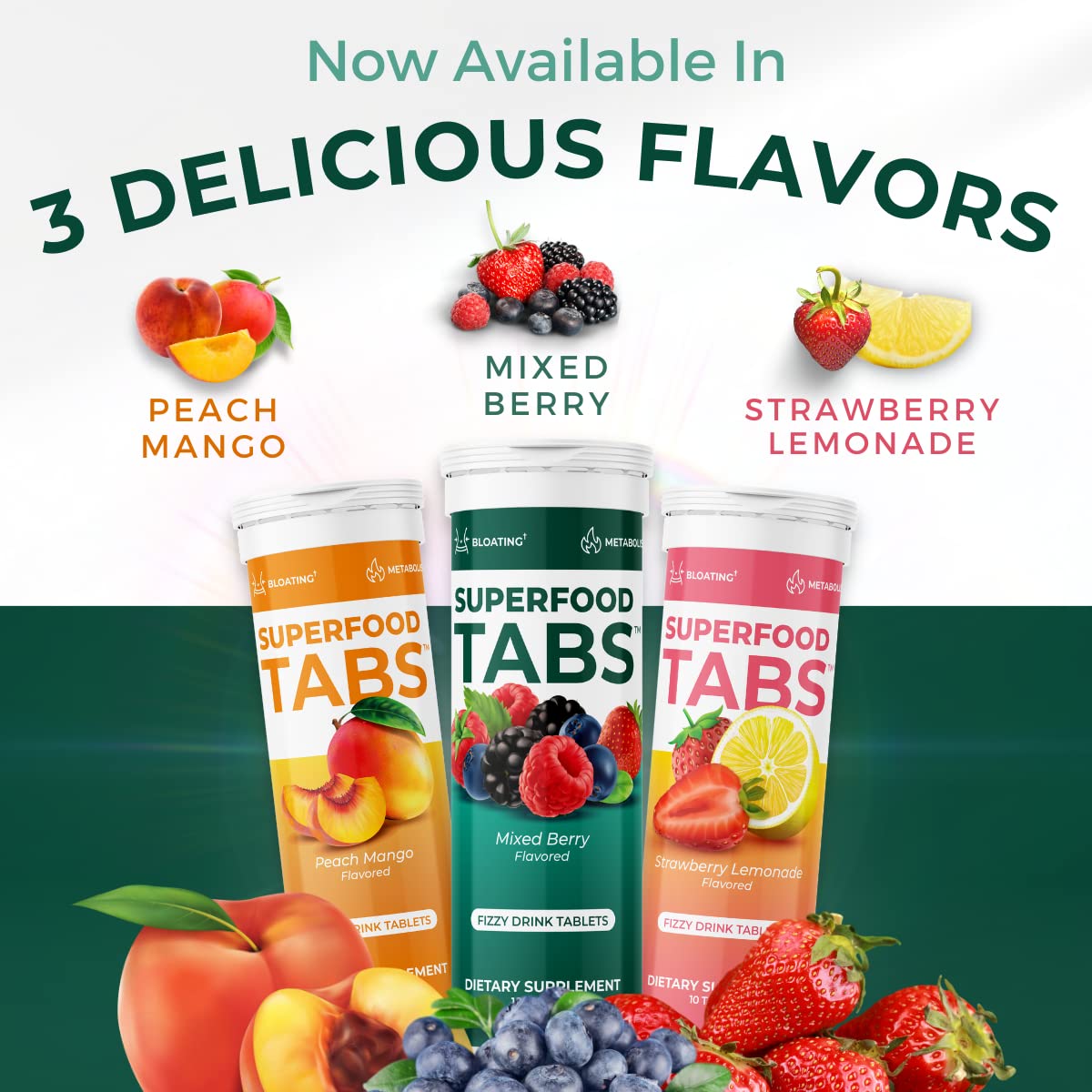 Superfood Tabs packaging and nutrition panel highlighting ingredients.