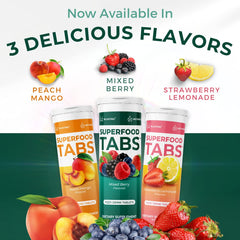 Superfood Tabs packaging and nutrition panel highlighting ingredients.