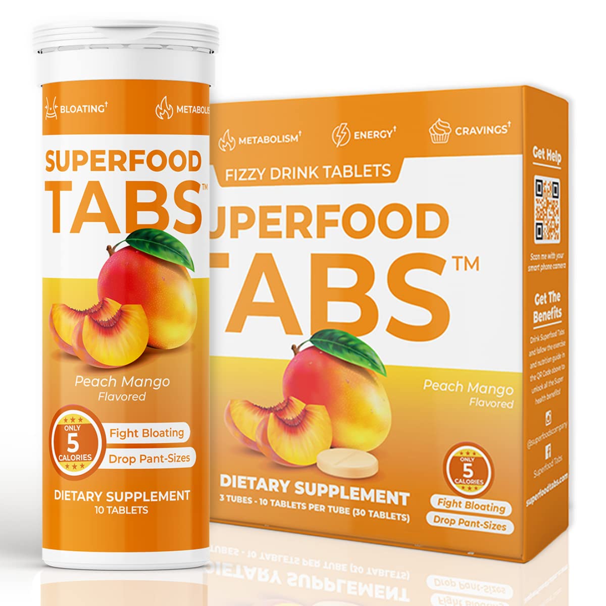 The Superfood Tabs Skinnytabs bottle showing anti-bloat formulation for digestion support.