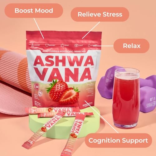 Strawberry-flavored Ashwavana Zen Relax powder close-up
