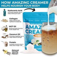 Amazing Creamer collagen glow close-up showing skin-friendly beauty ingredients