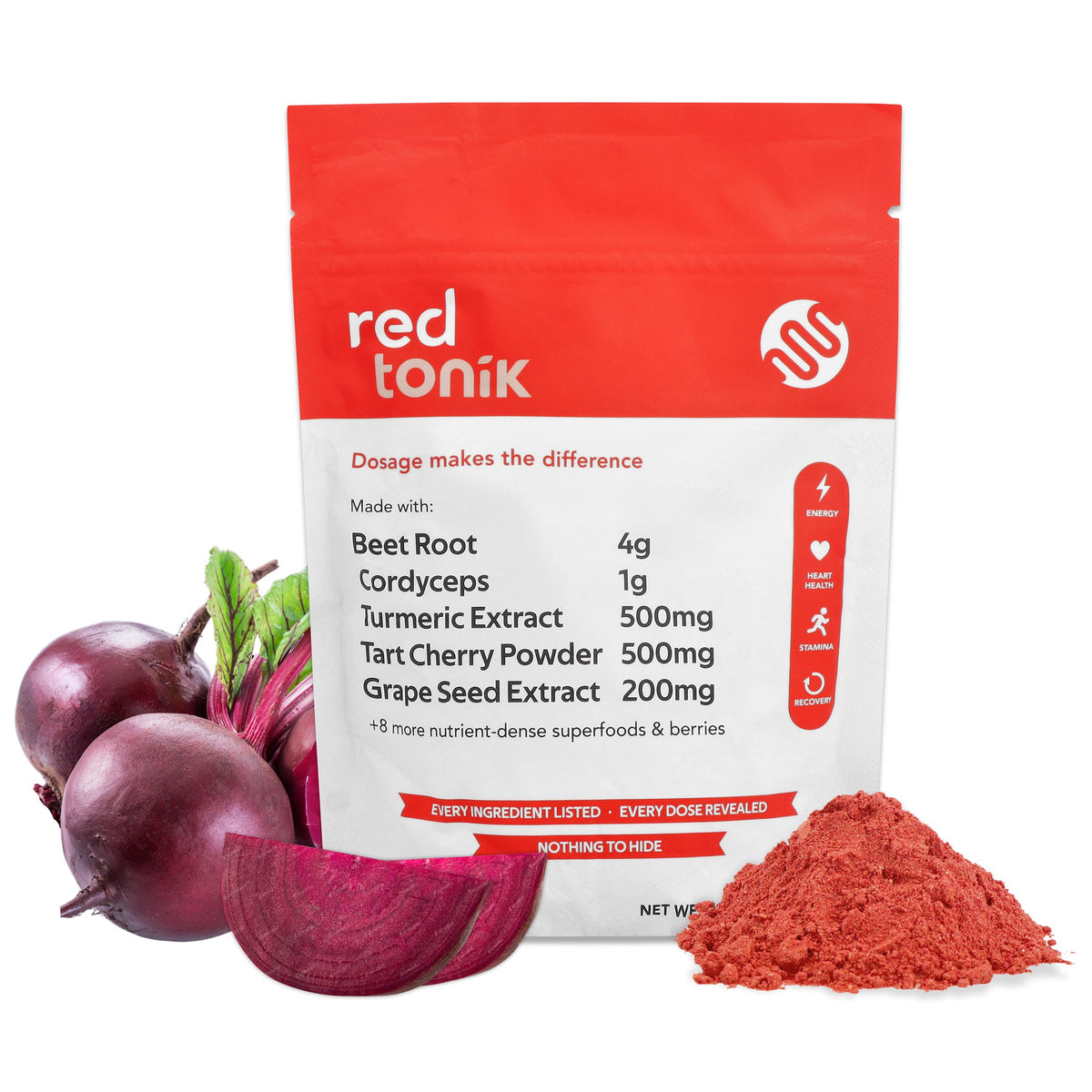 SUPERGREEN TONIK berry powder tin boosts daily energy and focus.