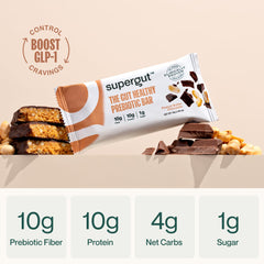 Supergut bar packaging sleek design highlighting on-the-go nutrition.