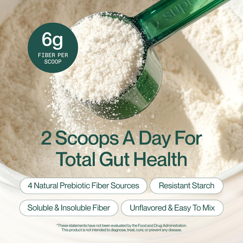 Foundational Daily Fiber Powder stirred into a smoothie for extra fiber