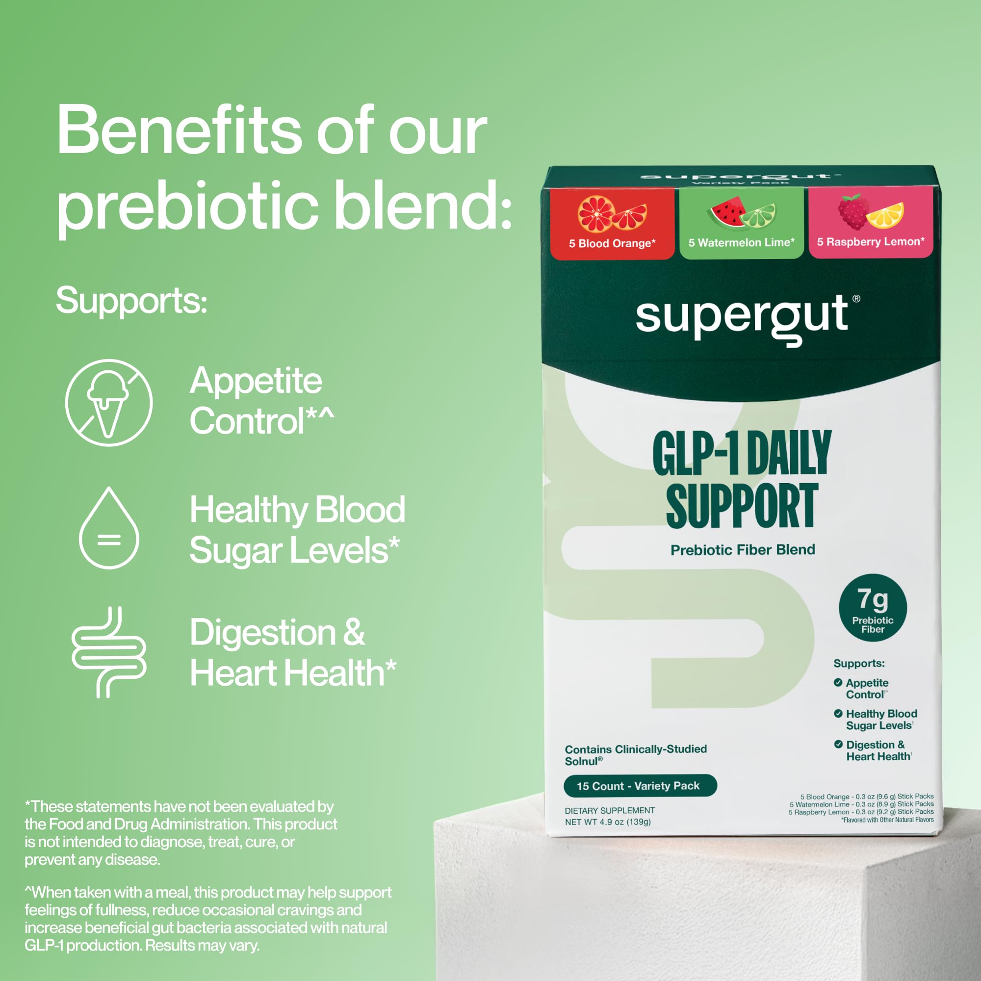 Supergut GLP-1 Daily Support scoop in hand enabling quick fiber boost.