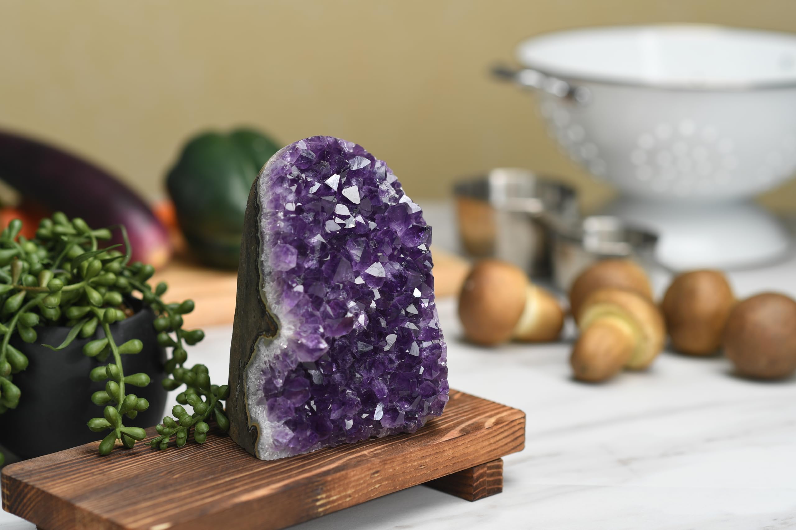 SUPERIOR Amethyst cluster in a serene meditation setup for focus and calm
