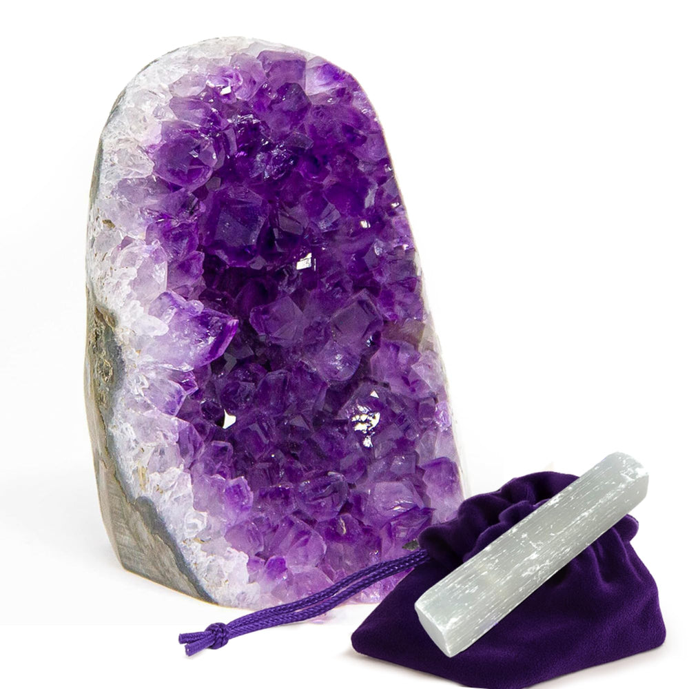 SUPERIOR Amethyst crystal rock cluster with edge flat bottom for stable display and energy ambiance