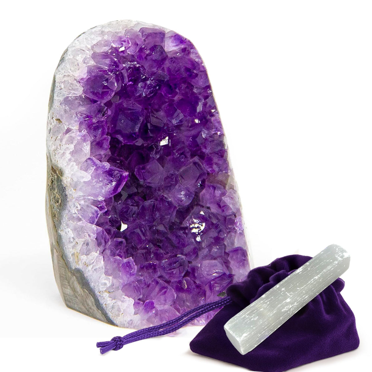 SUPERIOR Amethyst crystal rock cluster with edge flat bottom for stable display and energy ambiance