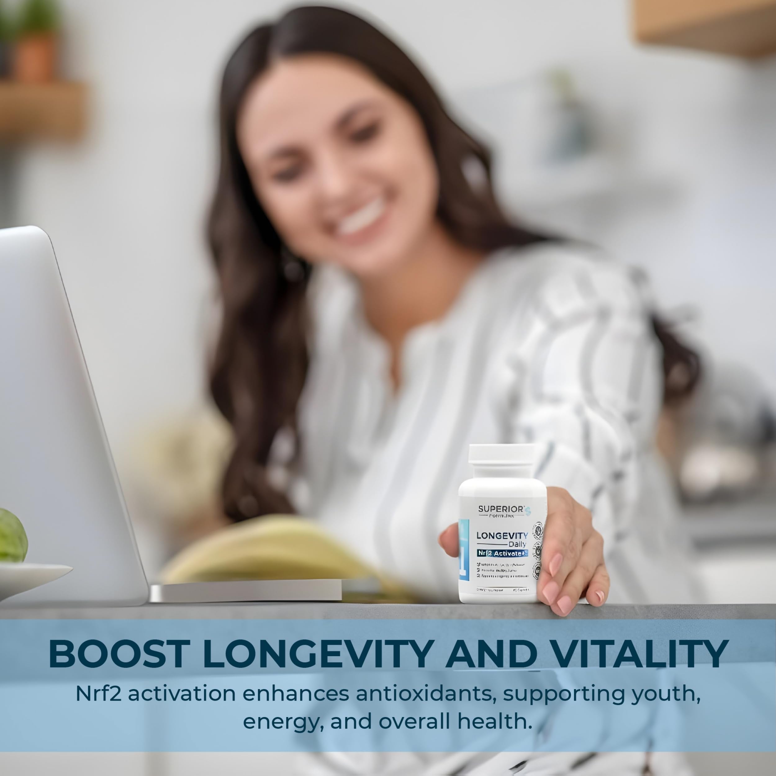 Hands holding a bottle of Superior Formulas NRF2 Activator illustrating portable daily antioxidant support.