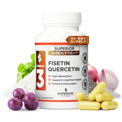 Superior Formulas SENOLYTIC+ bottle front shows liposomal delivery for enhanced absorption.