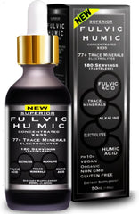 Superior Fulvic Humic X935 bottle pour showing an easy-to-use mineral liquid for daily use.